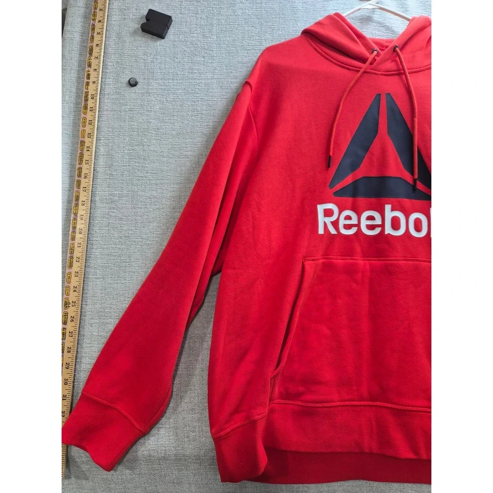 Reebok Oversized Hoodie Mens 3XL Red Graphic Print Cotton Fleece Lined Winter